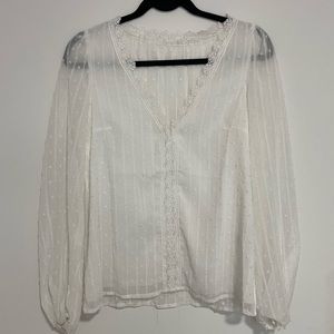 White sheer polkadot long sleeve